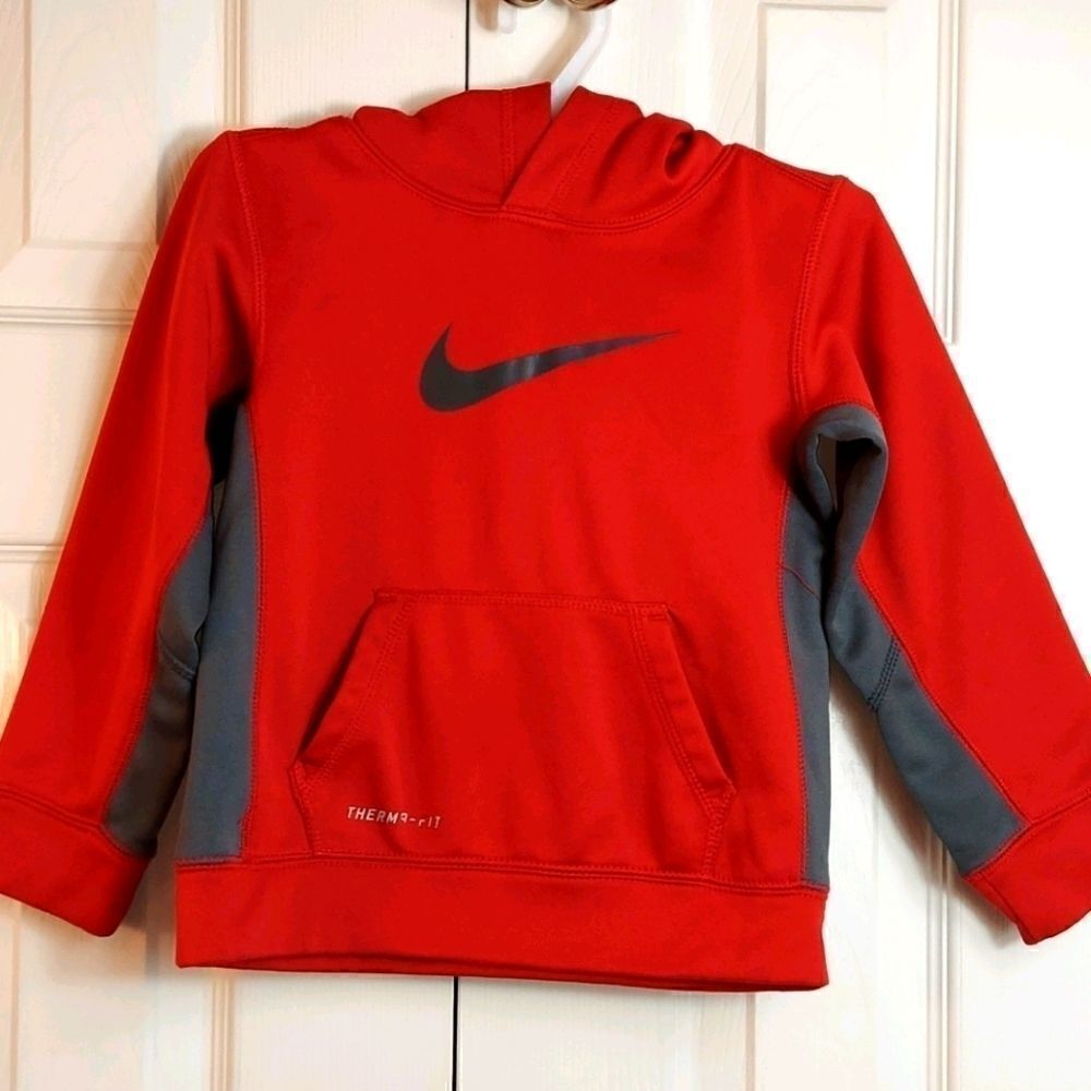Nike Therma-Fit Red Gray Hoodie Sweatshirt Sz 4T